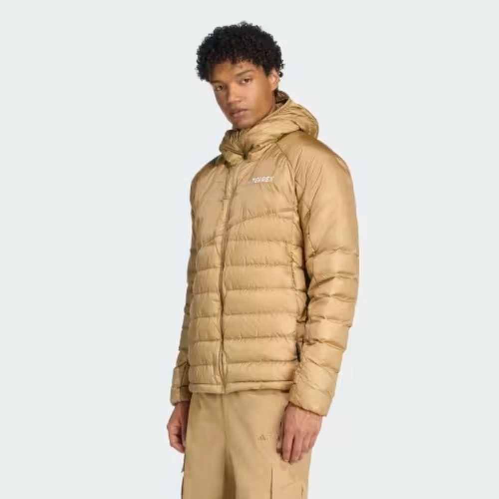 Mens Size XS Adidas Terrex XPR Down J Hooded Hiking Jacket Full Zip Brown JL5561
